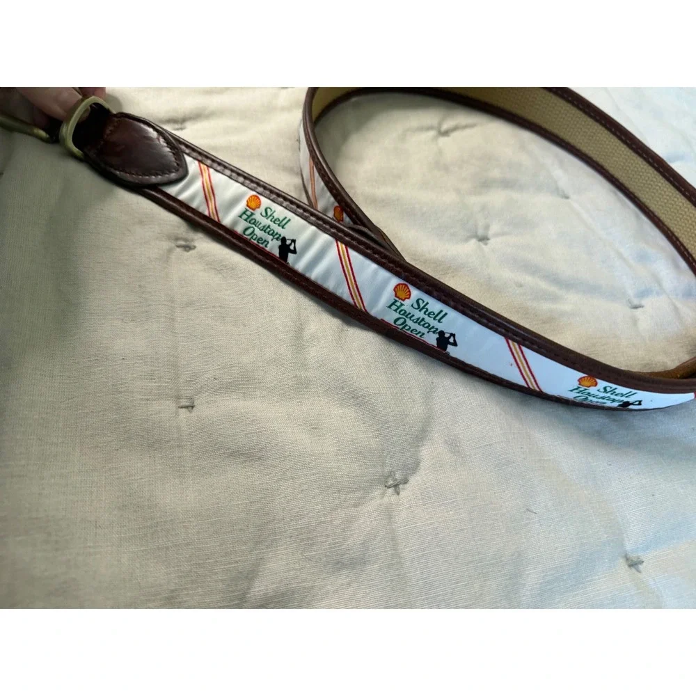 YRI Shell Houston Open Belt 8/95 Brown Leather Golf Tournament Solid Brass Sport